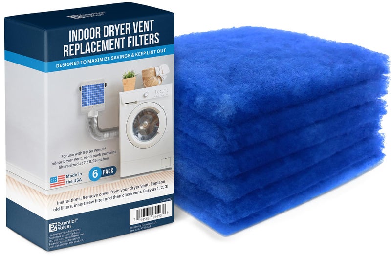 Essential Values 6-Pack Filters Compatible with Bettervent Indoor Dryer Vent â€“ Manufactured in USA - 30 Loads Efficiency - Image 1